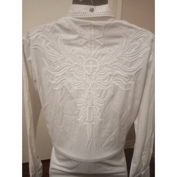 ROAR Buckle Enough Excuses Mens White Embroidered Long Sleeve Button Shirt Large - Picture 6 of 15